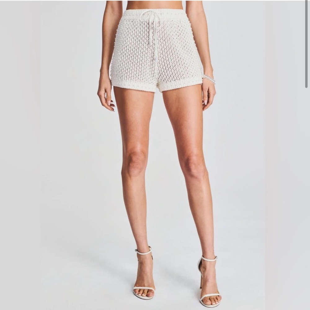 RETROFETE Nixie Shorts Off White Pearl Embellishment Tie Waist - medium NWT